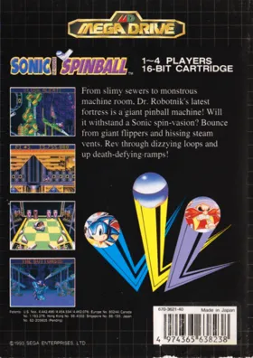 Sonic The Hedgehog Spinball (USA) (Alt 1) box cover back